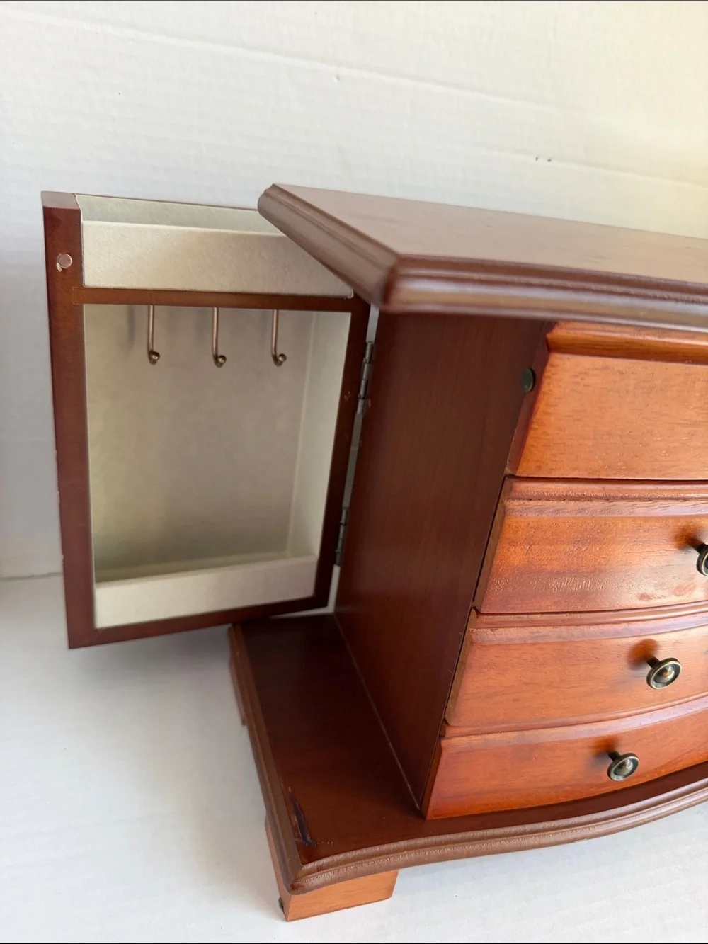 Classic Wooden Jewelry Organizer with Mirror in Brown Vintage